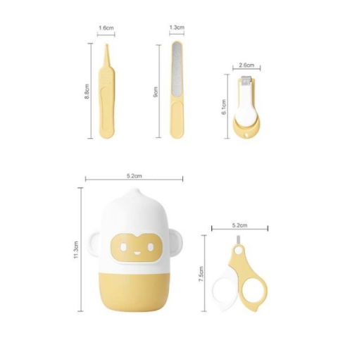 Set 4 piese ingrijire unghii bebelusi, din abs+otel inoxidabil, cutie de depozitare tip maimuta, de la 0 luni, galben [4]