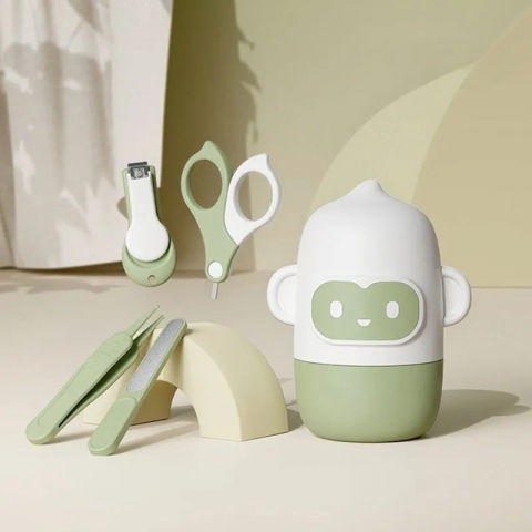 Set 4 piese ingrijire unghii bebelusi, din abs+otel inoxidabil, cutie de depozitare tip maimuta, de la 0 luni, verde [3]