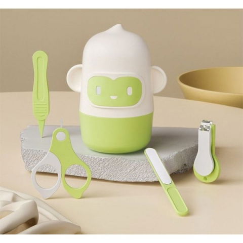 Set 4 piese ingrijire unghii bebelusi, din abs+otel inoxidabil, cutie de depozitare tip maimuta, de la 0 luni, verde [2]