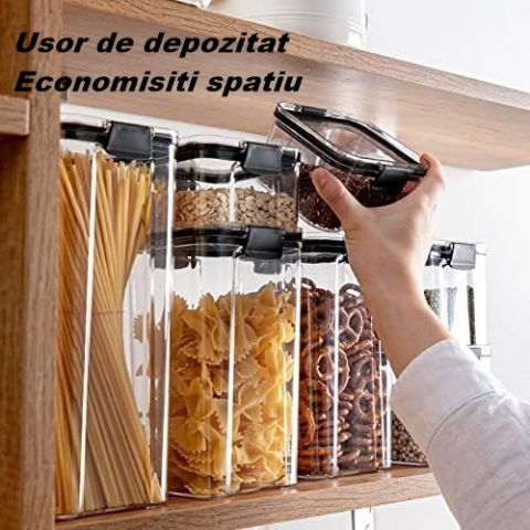 Set 4 recipiente depozitare alimente,   pentru organizare bucatarie, cu inchidere ermetica, transparent, plastic fara bpa, compatibile cu masina de spalat vase, diferite dimensiuni, 350 ml, 1300 ml, 2700 ml, 4600 ml [2]