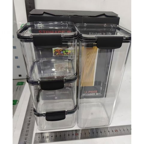 Set 4 recipiente din plastic, pentru alimente/obiecte, inchidere ermetica, 1 x 460 ml, 2 x 700 ml, 1 x 1300 ml, transparent [6]