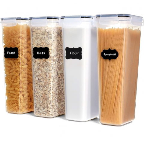 Seturi pentru organizarea cămării - Set 4 recipiente din plastic, pentru alimente/obiecte, inchidere ermetica, 4 x 2.8l, transparent