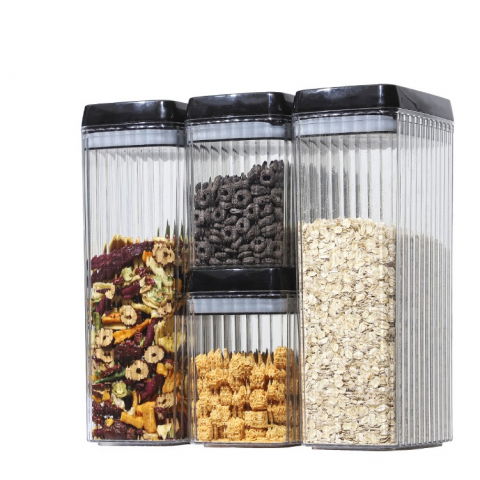 Seturi pentru organizarea cămării - Set 4 recipiente din plastic, pentru alimente/obiecte, inchidere ermetica, textura ondulata, 2 x 1.5l, 2 x 3.3 l, transparent