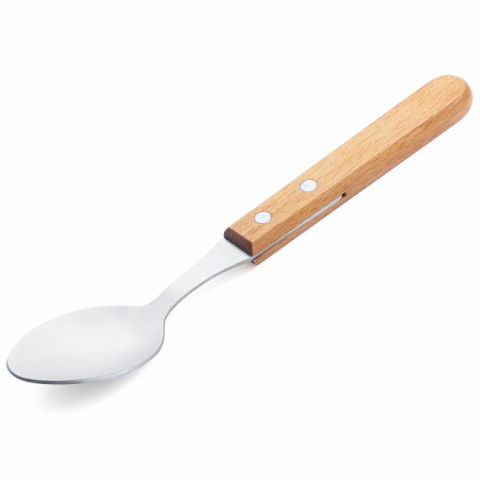 Set 4 tacamuri pentru masa  otel 304, lingura, lingurita desert, cutit, furculita, maner din lemn de fag, 20 x 4 x 2 cm, gri [3]