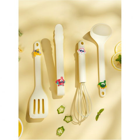 Set 4 ustensile de bucatarie, pentru copii, din silicon, termorezistente, design animat, 13 x 24 x 5 cm, bej [7]