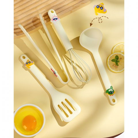 Set 4 ustensile de bucatarie, pentru copii, din silicon, termorezistente, design animat, 13 x 24 x 5 cm, bej [5]