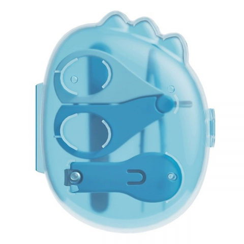 Îngrijire, transport și organizare pentru bebeluși și copii - Set 4in1 de ingrijire unghii pentru bebelusi, cutie de depozitare dinozaur transparent, 0-6 ani, 11.5 x 9 x 3 cm, albastru