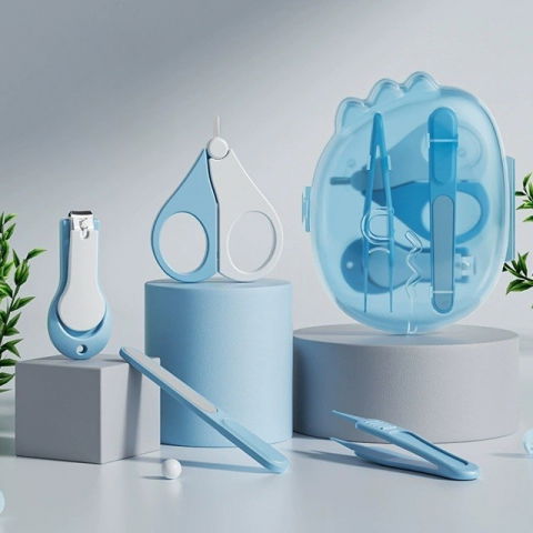 Set 4in1 de ingrijire unghii pentru bebelusi, cutie de depozitare dinozaur transparent, 0-6 ani, 11.5 x 9 x 3 cm, albastru [3]