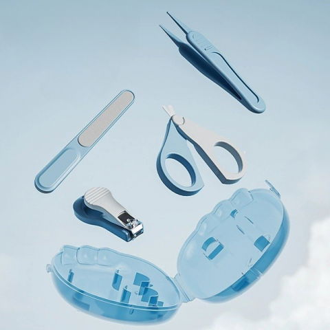 Set 4in1 de ingrijire unghii pentru bebelusi, cutie de depozitare dinozaur transparent, 0-6 ani, 11.5 x 9 x 3 cm, albastru [1]
