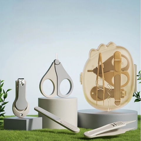 Set 4in1 de ingrijire unghii pentru bebelusi, cutie de depozitare dinozaur transparent, 0-6 ani, 11.5 x 9 x 3 cm, bej [1]