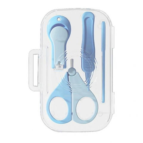 Îngrijire, transport și organizare pentru bebeluși și copii - Set 4in1 de ingrijire unghii pentru bebelusi, cutie de depozitare texturata, 0-6 ani, 13.6x8x2 cm, albastru