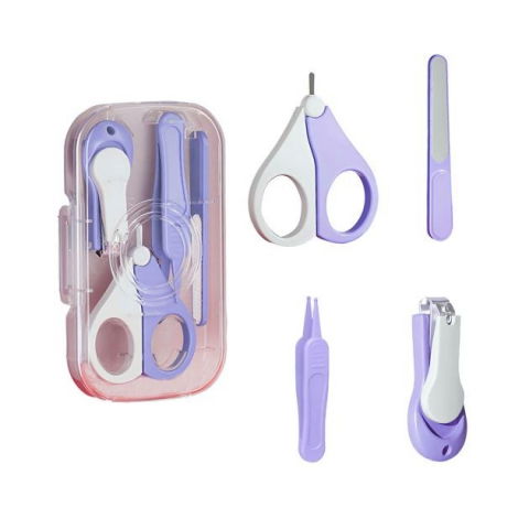 Îngrijire, transport și organizare pentru bebeluși și copii - Set 4in1 de ingrijire unghii pentru bebelusi, cutie de depozitare texturata, 0-6 ani, 13.6x8x2 cm, mov