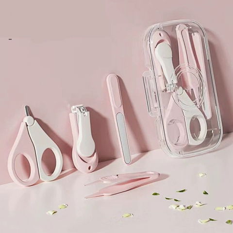 Set 4in1 de ingrijire unghii pentru bebelusi, cutie de depozitare texturata, 0-6 ani, 13.6x8x2 cm, roz [1]