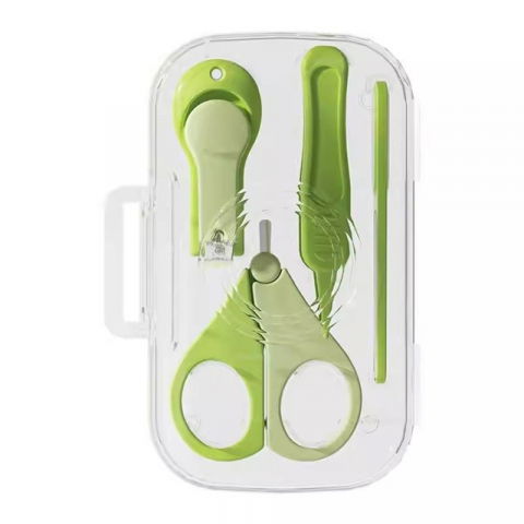 Igienă, baie și accesorii bebeluși şi copii - Set 4in1 de ingrijire unghii pentru bebelusi, cutie de depozitare texturata, 0-6 ani, 13.6x8x2 cm, verde