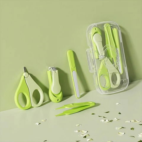 Set 4in1 de ingrijire unghii pentru bebelusi, cutie de depozitare texturata, 0-6 ani, 13.6x8x2 cm, verde [2]