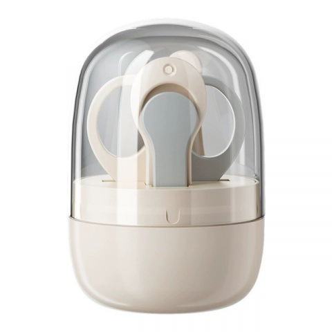 Îngrijire, transport și organizare pentru bebeluși și copii - Set 4in1 de ingrijire unghii pentru bebelusi, cutie de depozitare tip borcan, 0-6 ani, 10 x 7 x 6 cm, alb/gri