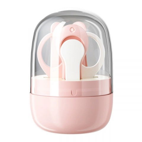 Îngrijire, transport și organizare pentru bebeluși și copii - Set 4in1 de ingrijire unghii pentru bebelusi, cutie de depozitare tip borcan, 0-6 ani, 10 x 7 x 6 cm, roz