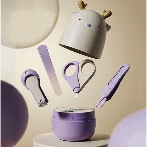 Set 4in1 de ingrijire unghii pentru bebelusi, cutie de depozitare tip cerb, 0-6 ani, 11 x 6 x 11 cm, mov [4]