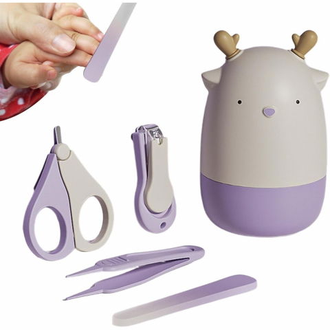 Set 4in1 de ingrijire unghii pentru bebelusi, cutie de depozitare tip cerb, 0-6 ani, 11 x 6 x 11 cm, mov [8]