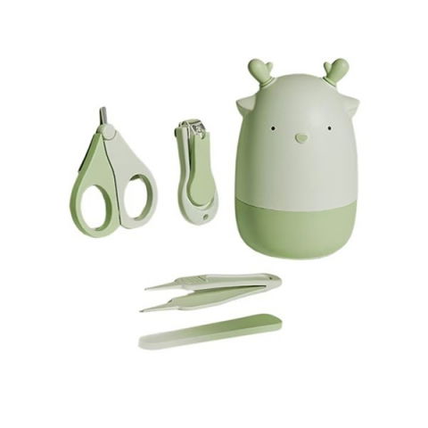Igienă, baie și accesorii bebeluși şi copii - Set 4in1 de ingrijire unghii pentru bebelusi, cutie de depozitare tip cerb, 0-6 ani, 11 x 6 x 11 cm, verde