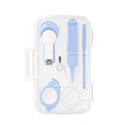 Îngrijire, transport și organizare pentru bebeluși și copii - Set 4in1 de ingrijire unghii pentru bebelusi, cutie de depozitare transparenta, 0-6 ani, 13.6x8x2 cm, albastru deschis