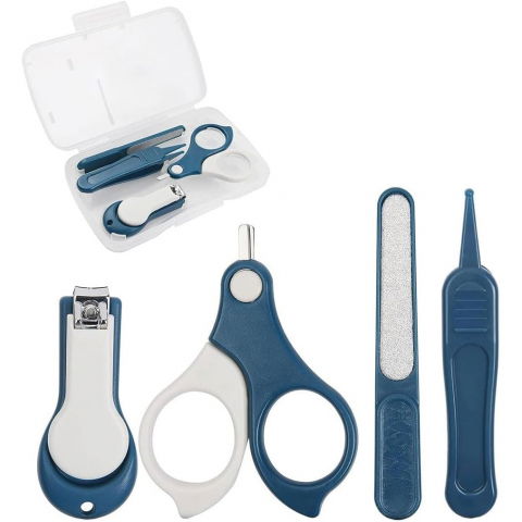 Set 4in1 de ingrijire unghii pentru bebelusi, cutie de depozitare transparenta, 0-6 ani, 13.6x8x2 cm, albastru marin [5]