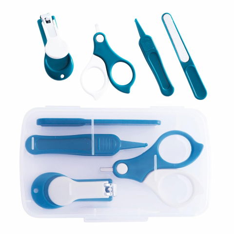 Set 4in1 de ingrijire unghii pentru bebelusi, cutie de depozitare transparenta, 0-6 ani, 13.6x8x2 cm, albastru marin [1]