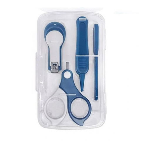 Îngrijire, transport și organizare pentru bebeluși și copii - Set 4in1 de ingrijire unghii pentru bebelusi, cutie de depozitare transparenta, 0-6 ani, 13.6x8x2 cm, albastru marin