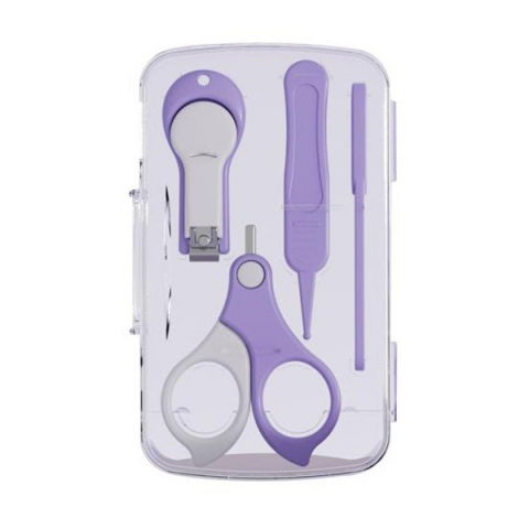 Îngrijire, transport și organizare pentru bebeluși și copii - Set 4in1 de ingrijire unghii pentru bebelusi, cutie de depozitare transparenta, 0-6 ani, 13.6x8x2 cm, mov