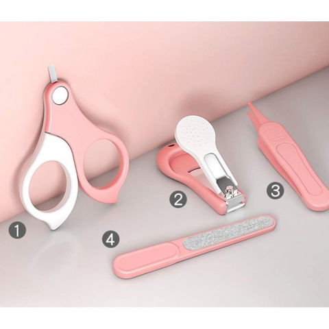Set 4in1 de ingrijire unghii pentru bebelusi, cutie de depozitare transparenta, 0-6 ani, 13.6x8x2 cm, roz [1]
