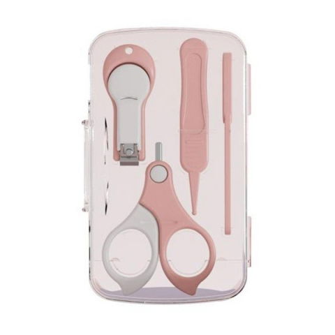 Îngrijire, transport și organizare pentru bebeluși și copii - Set 4in1 de ingrijire unghii pentru bebelusi, cutie de depozitare transparenta, 0-6 ani, 13.6x8x2 cm, roz