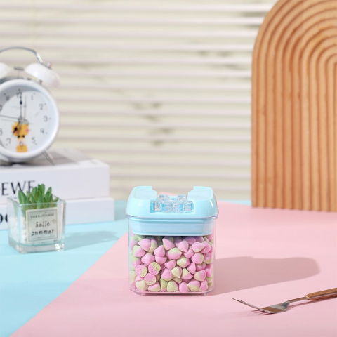 Set 5 cutii de depozitare alimente, 1 x 500ml, 2 x 800ml, 1 x 1200ml, 1 x 1900ml, capac albastru, din pp+pet, inchidere ermetica, transparent [2]