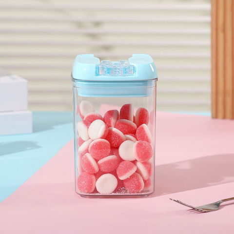 Set 5 cutii de depozitare alimente, 1 x 500ml, 2 x 800ml, 1 x 1200ml, 1 x 1900ml, capac albastru, din pp+pet, inchidere ermetica, transparent [6]