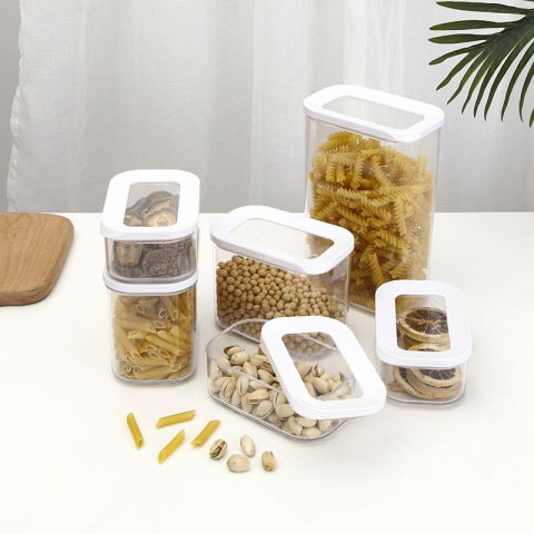 Set 5 cutii de depozitare alimente, capac alb, din abs+silicon, 23 x 15 x 27 cm, transparent [2]
