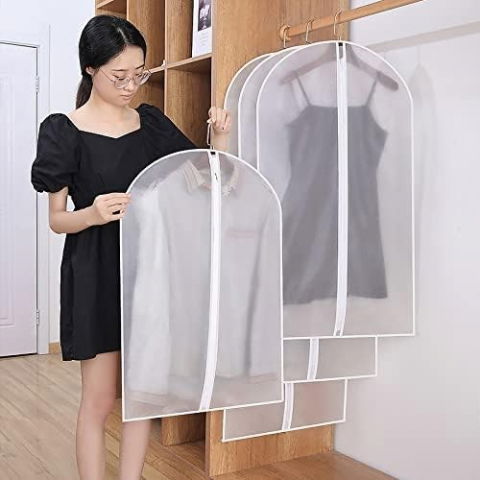 Set 5 huse de depozitare cu fermoar, pentru haine, de protectie, pentru voiaj, netesut, rezistent la praf, 60x80 cm, transparent-alb [4]