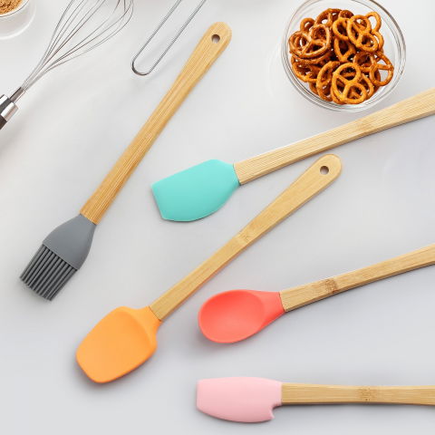 Set 5 mini spatule de silicon  pensula, stejar, multicolor [6]