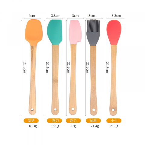 Set 5 mini spatule de silicon  pensula, stejar, multicolor [9]