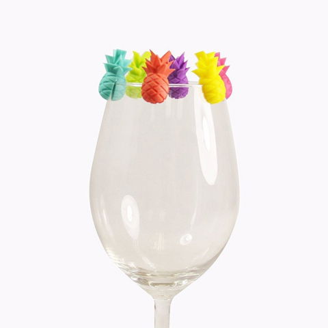 Set 6 accesorii pentru pahare, pentru petreceri/cocktailuri, din silicon, model ananas, multicolor [5]
