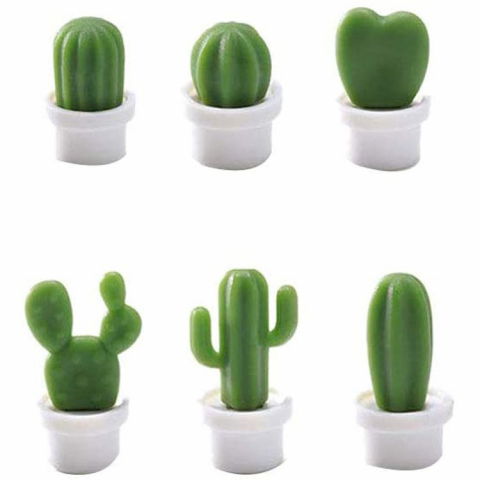 Accesorii și ustensile in bucatarie - Set 6 magneti de frigider, model cactusi in ghiveci, din abs si magnet, verde/alb