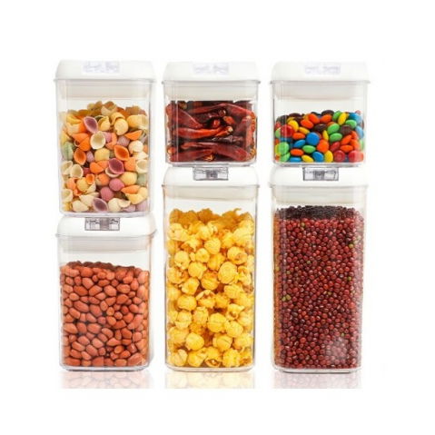 Set 6 recipiente din plastic, pentru alimente/obiecte, inchidere ermetica, 2 x 0.5l, 2 x 0.8l, 2 x 1.2l, capac alb, transparent [2]