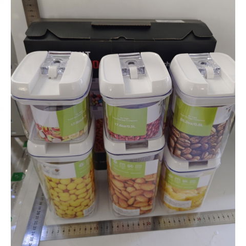 Set 6 recipiente din plastic, pentru alimente/obiecte, inchidere ermetica, 2 x 0.5l, 2 x 0.8l, 2 x 1.2l, capac alb, transparent [7]