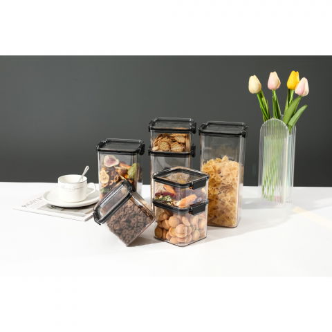 Set 6 recipiente din plastic, pentru alimente/obiecte, inchidere ermetica, 2 x 460 ml, 2 x 700 ml, 1 x 1300 ml, 1 x 1800 ml, transparent [1]