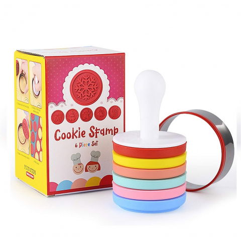 Set 6 stampile pentru prajituri  tematica de craciun, din silicon alimentar non-toxic, taietor aluat inclus, 6 cm,  maner din plastic, compact, usor de depozitat, [3]