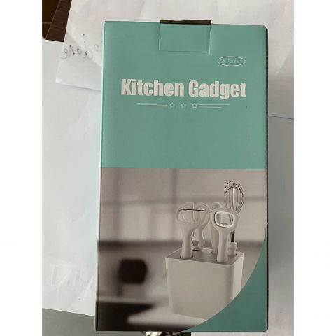 Set 6 ustensile bucatarie  cu suport inclus, desfacator, curatator legume, foarfeca, cutit, tel, abs si inox, alb [1]