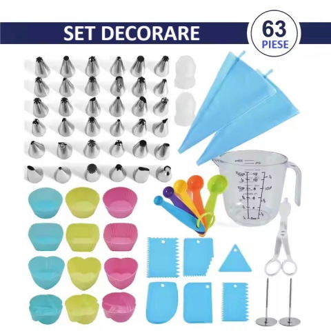 Set 63 piese ustensile pentru ornare prajituri, din plastic si otel inoxidabil, forme briose, multicolor [3]