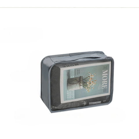 Set 7 genti de calatorie, pentru depozitare, compresibile, 7 dimensiuni, impermeabile, design cu plasa, pliabile, manere robuste, fermoar dublu, gri [2]