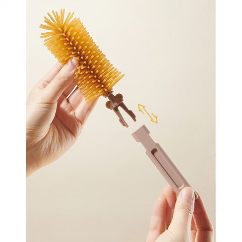 Set 7 piese de spalat/uscat biberoane, portabil, peri de silicon, pentru tetine, suzete, biberoane, paie, cutie inclusa, 16 x 11 x 5 cm, model ursulet, galben [1]