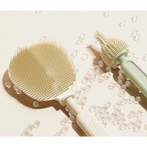 Set 7 piese de spalat/uscat biberoane, portabil, peri de silicon, pentru tetine, suzete, biberoane, paie, cutie inclusa, 20 x 9.5 cm, portocaliu [3]