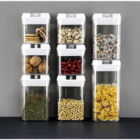 Set 7 recipiente din plastic, pentru alimente/obiecte, inchidere ermetica, 2 x 0.5l, 2 x 0.8l, 2 x 1.2l, 1 x 1.9 l, capac alb, transparent [4]