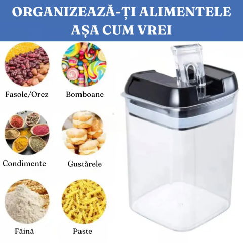 Set 7 recipiente organizare alimente, inchidere etansa, etichete reutilizabile, cupe masurare, 4 dimensiuni diferite, din plastic dur, transparent [2]